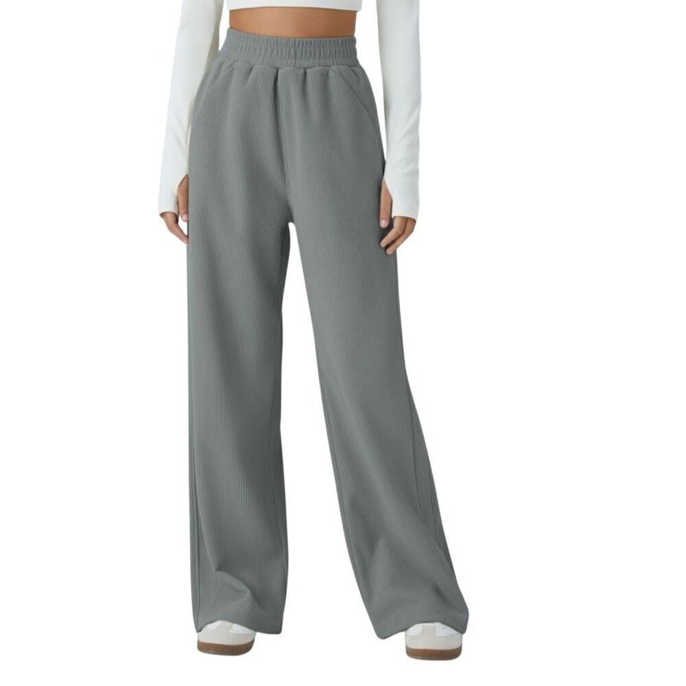 NWT Halara Gray High Waisted Side Pocket Straight Mop Corduroy Casual Pants XLP